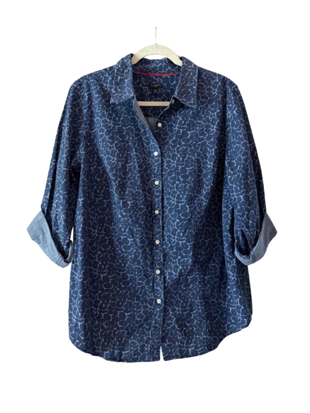 Talbots Denim Leopard Print Button Down Shirt